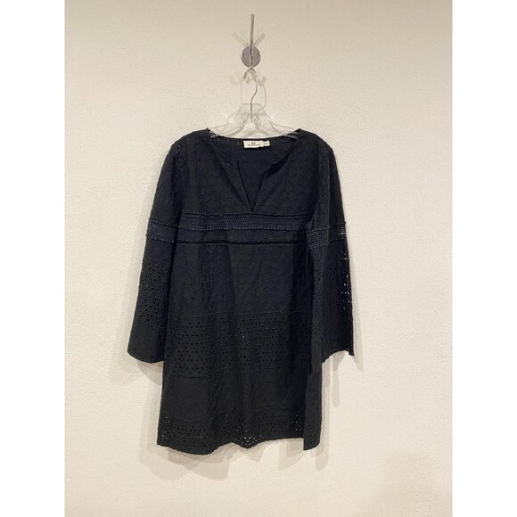 Vineyard Vines Dress Womens Medium Black Eyelet Tunic Cover Up Boho Crochet - Picture 1 of 4
